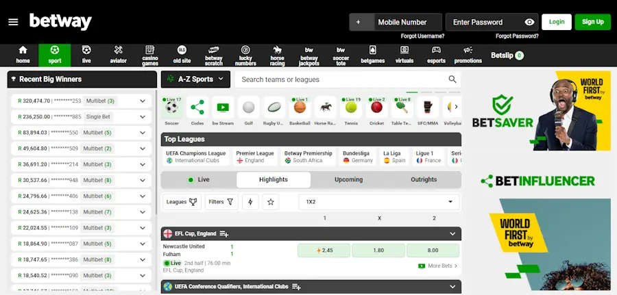 Betway Sportsbook Screenshot